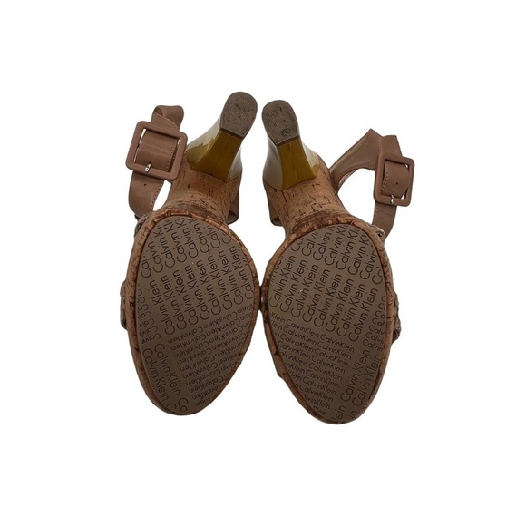Calvin Klein Tan Bea Fish Cork Platform Yellow Heels Size 8 1/2 Women’s - Picture 9 of 9